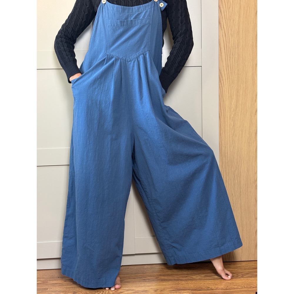 Natural Life Blue Wide Leg Cotton Overalls Gauzy Boho Size Medium
